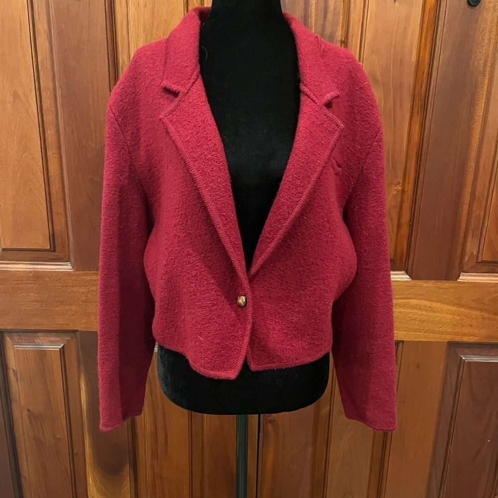 Vintage Deans Of Scotland Red Long Sleeve 100% Boiled Wool Cardigan Women Med